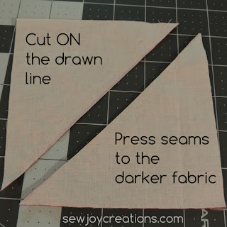 cut on drawn line to make 2 hsts