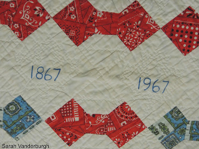 center dates on Canada centennial quilt