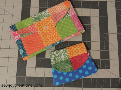quilted wallets made with rainbow scraps