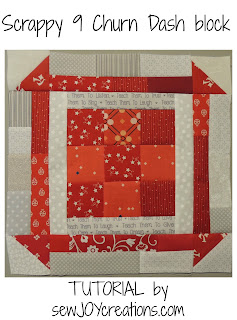 tutorial for 12 inch block with nine patch and churn dash
