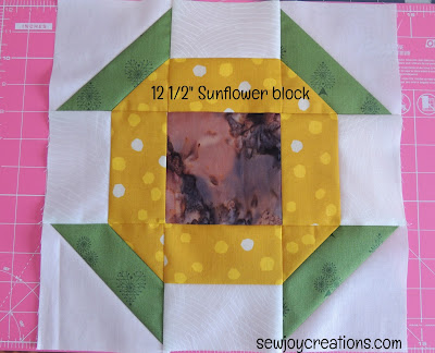 sunflower block pieced 12 1/2 inches Sew Joy Creations