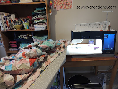Progress on On Ringo Lake quilt thanks to Quilt Canada purchases ;)